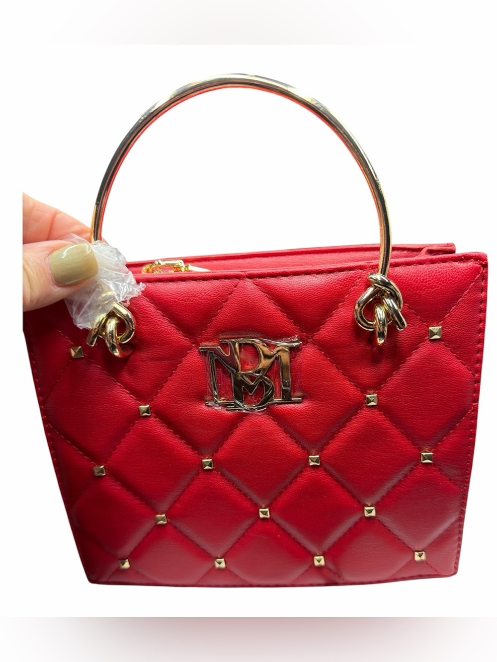 Badgley Mischka Sml Red Quilted Top-Handle Tote with Gold Hardware NWT MRSP $129